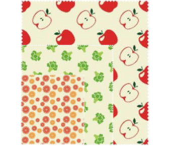 Set de 3 feuilles wrapeo, décor pamplemousse, pomme, brocoli