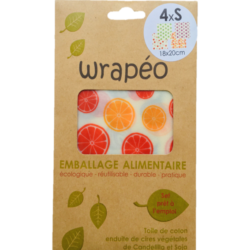 Set de 3 feuilles d’emballage alimentaire wrapeo enduites de cires végétales.